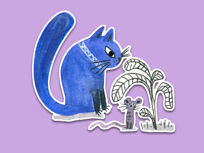 Blue Cat #10 animal illustration bush cartoon cartoon character cartoon illustration cat cute illustration cuteart hiding illustration mouse sticker sticker design sticker pack stickers watercolor watercolor art watercolour watercolour painting