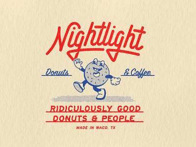 Nightlight Donuts Mascot coffee donut shop donuts illustration mascot matchbook retro texas tx vintage waco