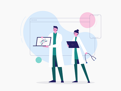 Medical Illustration app character doctor doctor app flat genetics health hospital illustration medical medical care medicine mobile nurse pastel people take care ui vector