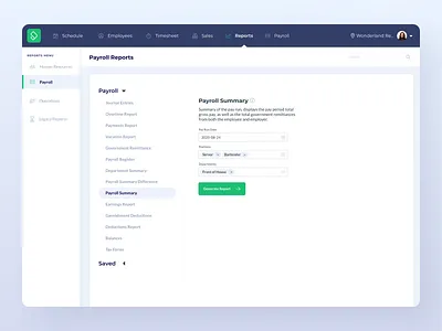 Report Generator UI design employee payroll schedule time clock ui