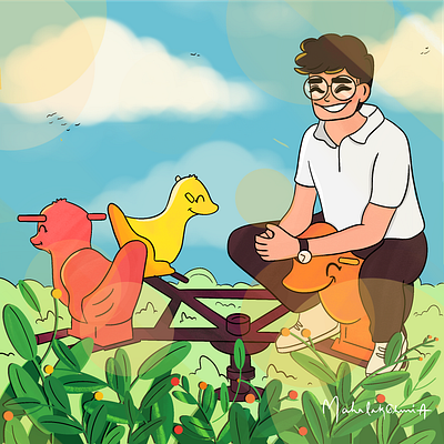 Play time art character children art children book cute design dribbble flowers garden illustration kids photoshop play time sky sunny day vector