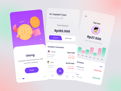 Utang - 3D Mobile Application 3d 3d design clean clean design coin design figma mobile payments playstore purple redesign ui uidesigns uiux utang ux webdesign