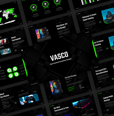 Vasco - Esport Gaming Presentation Template branding business championship competition corporate creative e sport electronic esport event gamers games gaming google slides infographic marketing mobile game modern online play