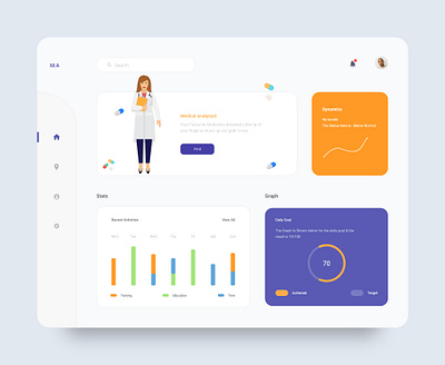 Medical Dashboard clean color dashboard dashboard ui design design thinking flat design graphic design health illustration interaction medical app medical care medicine minimal typography ui uiux user interface web