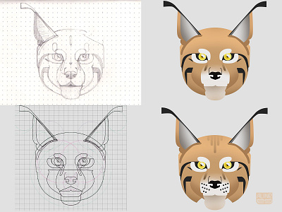 Eurasian lynx portrait / Process art big cat geometric illustration lynx minimal