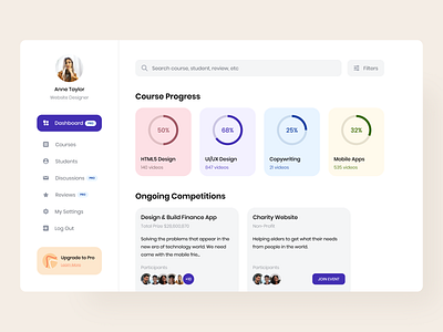 Course Dashboard Website course dashboard progress ui design web design website