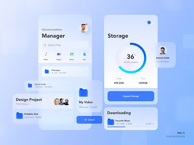 File Manager Concept UI Design blue blue and white blur file file manager glass neumorphism ui ui design ux