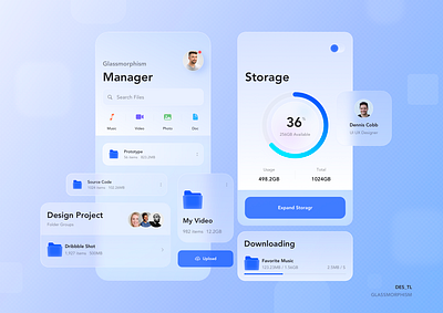 File Manager Concept UI Design blue blue and white blur file file manager glass neumorphism ui ui design ux