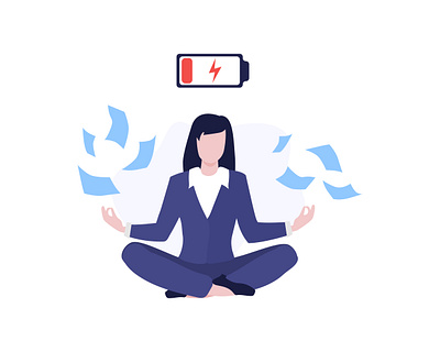 Woman burnout on work. Mental health concept balance battery burnout business health illustration illustrator meditation mental health tired vector woman work zen