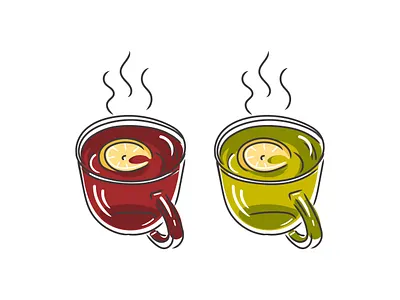 Two cup of hot tea with lemon. Realism black tea cozy cup english tea glass green tea hotel illustration illustrator lemon matcha minimal tea vector warm winter