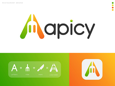 Apicy Restaurant App Logo 2d abstract abstract logo brand identity branding agency branding and identity food app food logo fork gradient logo lettermark logo and branding logo designer logo folio logo mark logo trend logo trends 2020 modern logo monogram logo restaurant logo