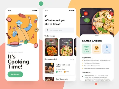 Cooking Recipe App chef clean cook cooking cuisine culinary culiner food food app illustration kitchen meal menu modern plate recipe recipe app ui ui design uiux