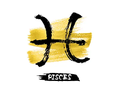Astrological Sign Pisces on gold brush texture. astrology brush caligraphy gold brush gold texture illustration logo minimal pisces sign vector