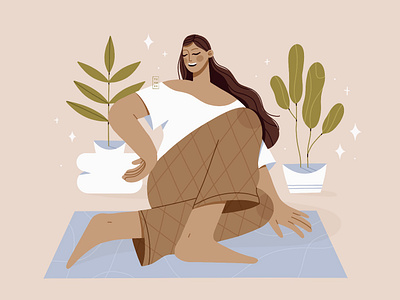 Saturday Meditation 2d beautiful breathe calm design digital excercise flat flat design flat illustration flower home illustration meditation minimal procreate relaxing selflove simple woman