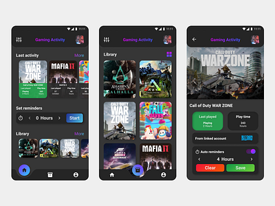 Gaming Activity activity app design gaming ui