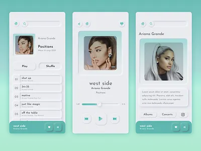 Neumorphic Music App app app design application ariana grande design design style frame minimal music music app music app design music player neumorphic neumorphic design neumorphism neumorphism ui playlist shadows songs list ui