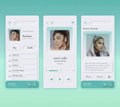 Neumorphic Music App app app design application ariana grande design design style frame minimal music music app music app design music player neumorphic neumorphic design neumorphism neumorphism ui playlist shadows songs list ui