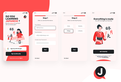Daily UI 001 Japanese Learning App Registration adobe xd dailyui dailyui001 design illustrator ui