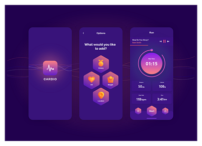 Cardio Sport app app app design applicaiton cardio colors design health icon logo mobile mobile app mobile ui pink purple sport sports logo typography ui uiux ux