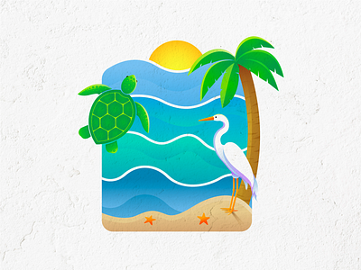 BEACH SCENERY animals beach design draw drawing flat design flat illustration heron illustration illustrator landscape logo palm tree sea sea turtle