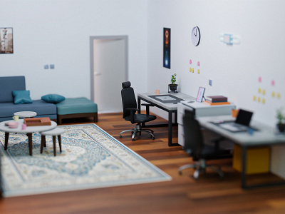 Workspace ROOM 3d blender book carpet chair clock design desktop door flower home illustration iphone isometric laptop picture pillow render studio workspace