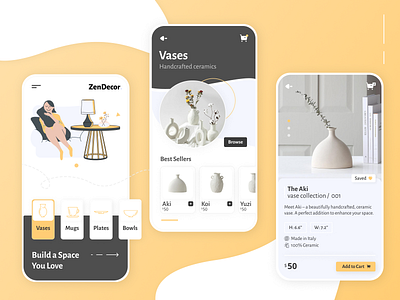 ZenDecor | Shopping Ecommerce Mobile App UX/UI Design app design app ui app ux ecommerce ecommerce app mobile app design mobile design shopping app