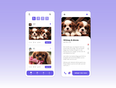 Pet Adoption Mobile App // UI Design app design flat illustration minimal mobile app design mobile design mobile ui ui ux xd design