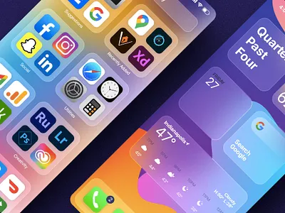 Glass Widgets blurred background dailyui dribbble frosted glass glass glass effect gradient graphic design icon illustrator interface iphone layout organic shapes photoshop soft ui texture ui widget xd