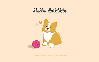 Hello Dribbble! | Simple Digital Painting corgi hello dribble hello world illustration