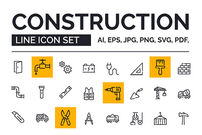 Construction Line icon set construction construction worker container crane drill equipment hammer line icon set null plumber symbols tools truck worker jacket