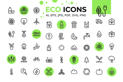 ECO Line Icon set Premium$$ alternative bundle co2 eco energy ecological ecology environmental greenery icon line natural