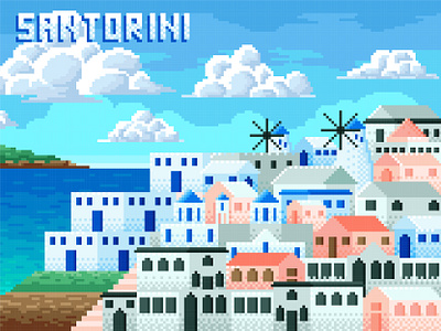 Santorini in 8 Bit 8 bit adobe illustrator adobe photoshop beauty buildings greece greek history holiday illustration island landmark landscape pixel pixel art santorini scenery tourism vacation vector