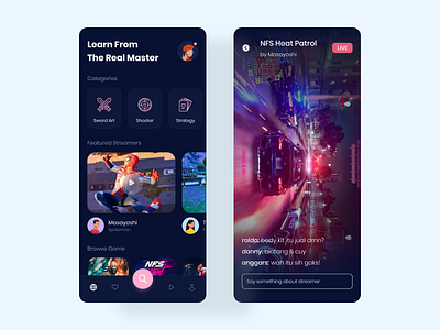 Game Streamer App game mobile apps streaming ui design video