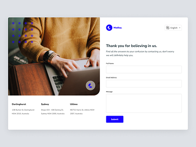 Medlay - Contact Us Exploration blue clean contact contact form contact us design exploration form message minimalist ui uiux website website design