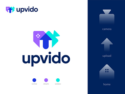 upvido logo design (a real estate video app logo concept) app logo best logo designer brand branding conceptual logo corporate logo devignedge home logo logo design logo design trend 2020 logo ideas modern logo design overlay logo design real estate realestate logo upload icon upload logo video app logo video icon