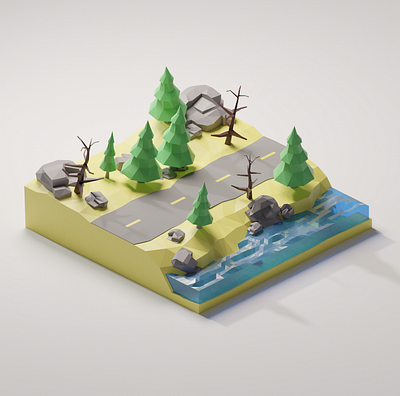 Forest Road Diorama Lowpoly 3d artist design isometric design lowpoly3d