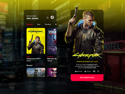 Games App UI Concept : Cyberpunk 2077 app ui branding design illustration typography ui ui design ui ux ux web