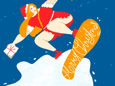 Merry Christmas 2020 christmas christmas card christmas flyer digital art digital illustration drawing girl holiday card holidays illustration merry xmas presents procreate santa santa claus snowboard woman xmas