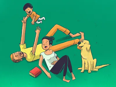 Happy family day drawing family golden retriever