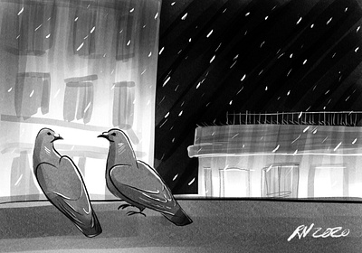 2020 holiday art digital painting holiday card pigeons