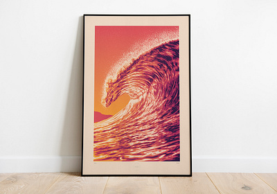 Wave One (2nd Edition) dan kuhlken dkng dkng studios illustration nathan goldman ocean poster screen print silkscreen sunset surf texture vector water wave waves