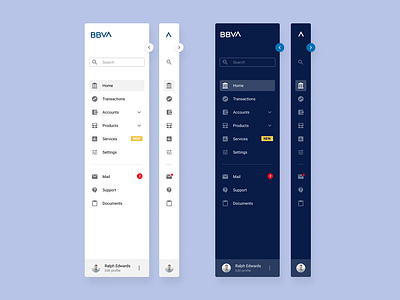 Sidebar Navigation bbva branding design dropdown flat interface menu minimal minimalism nav navigation sidebar ui ui design uidesign user interface ux web webdesign white