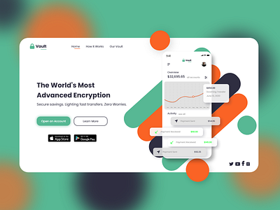 Banking App Landing Page adobe xd app store bank app banking encryption interface design landing page mockup money transfer ui design uiux user interface web design
