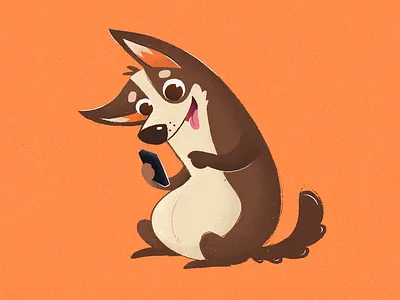 Happy doggo with mobile 🐶 branding design dog dogillustration drawing illustration online store