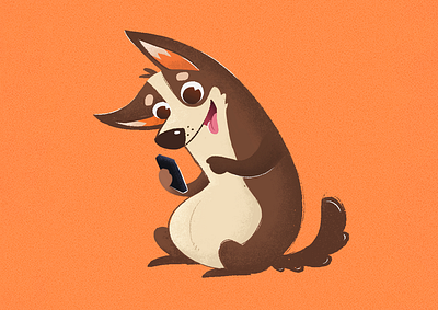 Happy doggo with mobile 🐶 branding design dog dogillustration drawing illustration online store