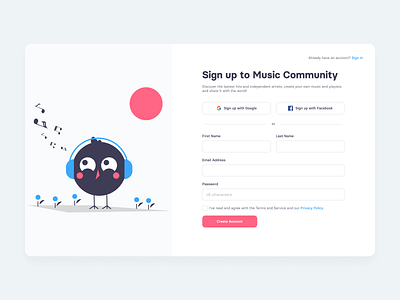 Sign up | Daily UI 001 dailyui dailyuichallenge flat form minimal registration form registration page sign up signup signupform ui