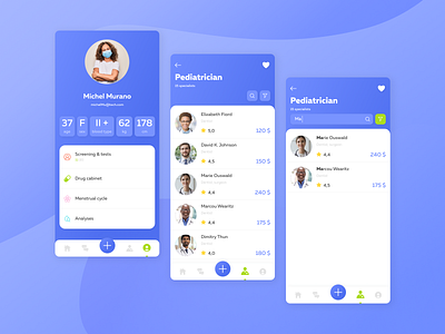 Online Medicine | Doctors & Profile | Medical app analysis app blue doctor drugs filter filters green list page medical medical app medical care medical design medicine menstruation profile screening type ui ux