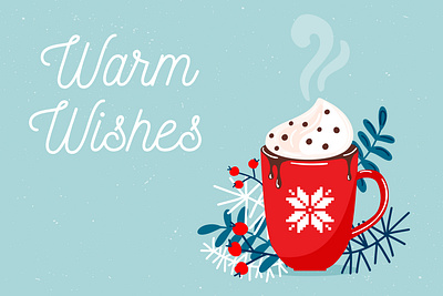 Christmas mug with hot chocolate cappuccino chocolate christmas christmas card cocoa coffee cup floral greeting greeting card happy holidays happy new year illustration merry christmas mug red warm wishes