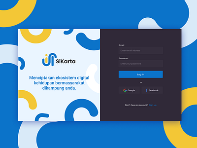 Sikarta Login Page Dark Mode blue dark dark mode dark ui figma figmadesign login login design login form login page login screen loginpage ui uidesign web webapp webdesign website xd yellow