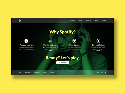 Spotify Landing Page adobe photoshop adobexd app branding design landingpage music spotify ui